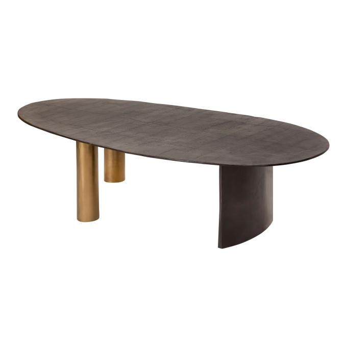 Modern Metal Top vidrio Oval Mesa de café Marrón con piernas de acero inoxidable 1