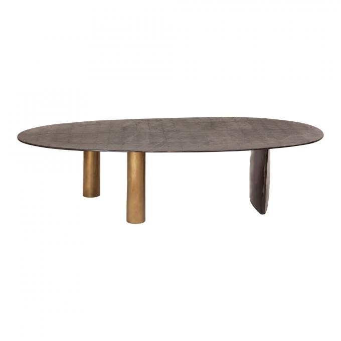 Modern Metal Top vidrio Oval Mesa de café Marrón con piernas de acero inoxidable 2