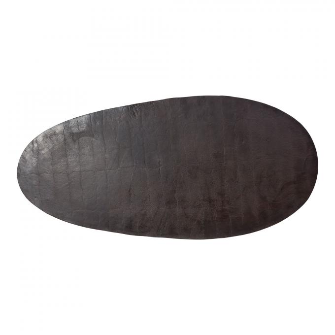 Modern Metal Top vidrio Oval Mesa de café Marrón con piernas de acero inoxidable 3