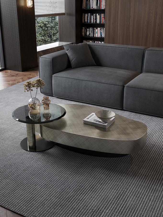 Mesa de café redonda contemporánea de acero inoxidable OEM con base metálica 2
