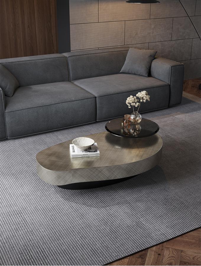 Mesa de café redonda contemporánea de acero inoxidable OEM con base metálica 3