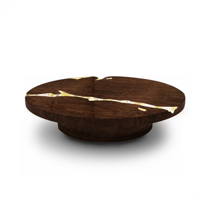 Tabla de café moderna negra de mármol redondo para decoración de la sala de estar 0