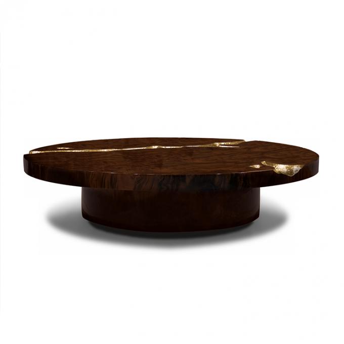 Tabla de café moderna negra de mármol redondo para decoración de la sala de estar 1