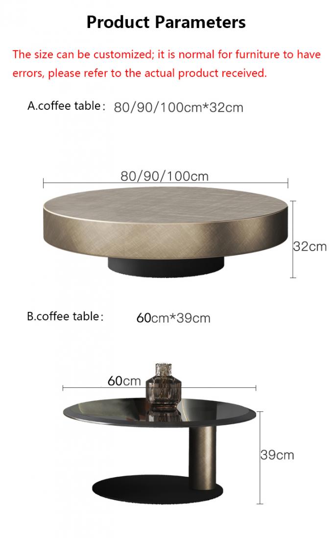 80X32 de acero inoxidable círculo redondo de vidrio de la mesa de café de la parte superior base de oro negro 5
