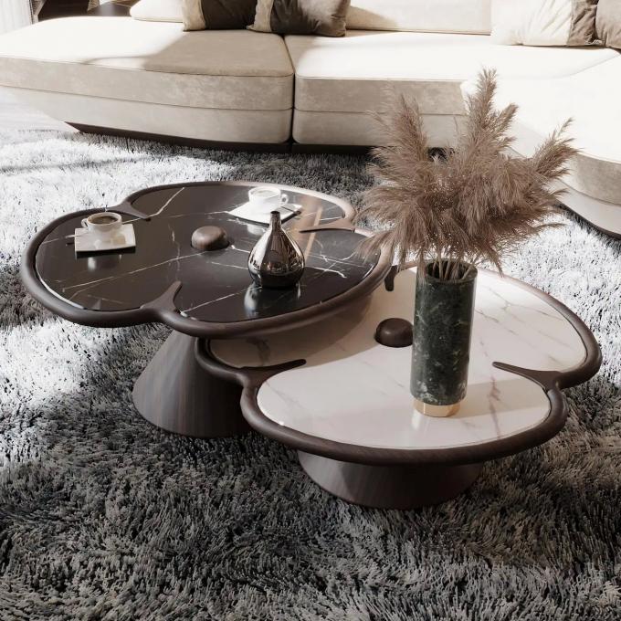 Mesa de centro de mármol redondo de madera para diseño de trébol de sala de estar 0