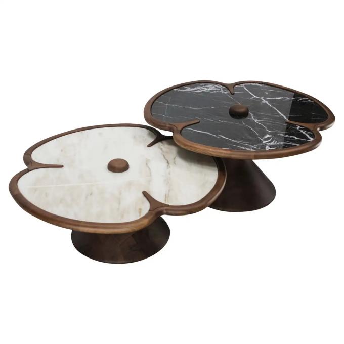 Mesa de centro de mármol redondo de madera para diseño de trébol de sala de estar 1