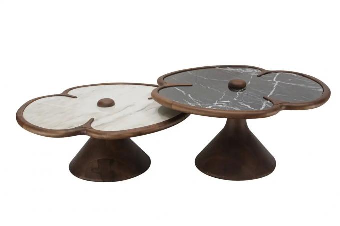 Mesa de centro de mármol redondo de madera para diseño de trébol de sala de estar 2