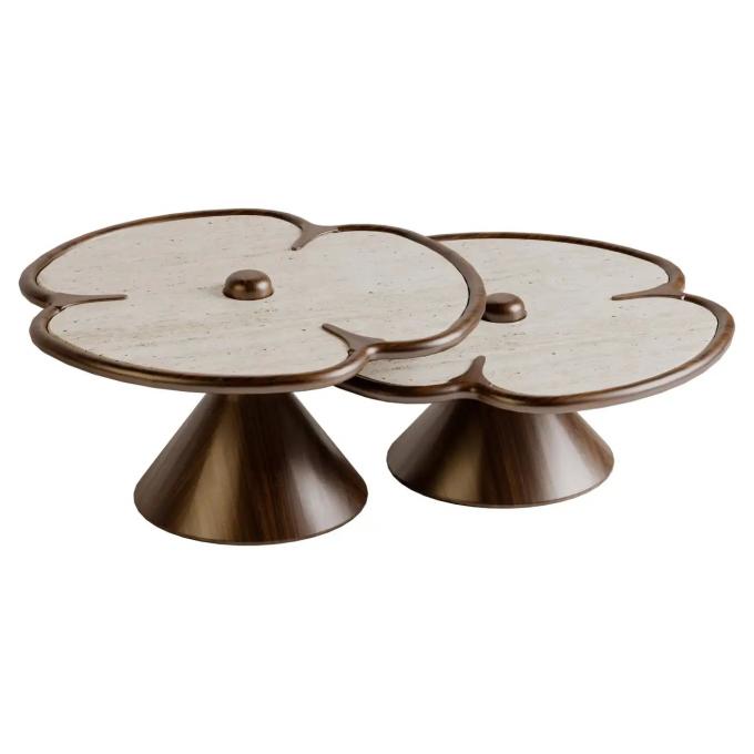 Mesa de centro de mármol redondo de madera para diseño de trébol de sala de estar 4