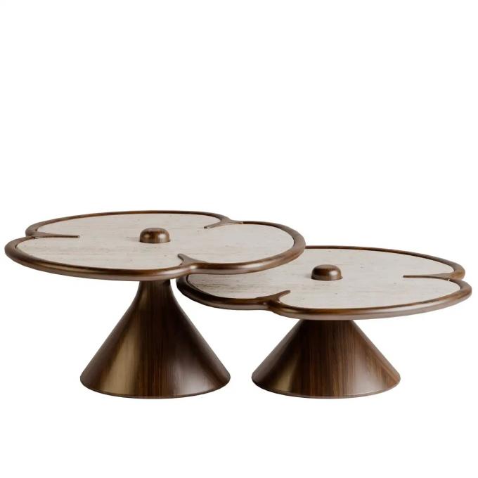 Mesa de centro de mármol redondo de madera para diseño de trébol de sala de estar 5