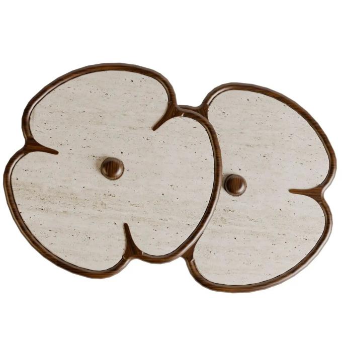 Mesa de centro de mármol redondo de madera para diseño de trébol de sala de estar 6