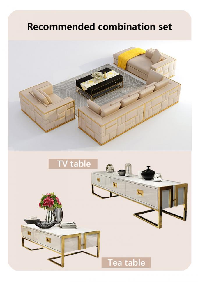Sofá de teca de madera maciza de 7 asientos Set de salón modular con tapicería de cuero 9