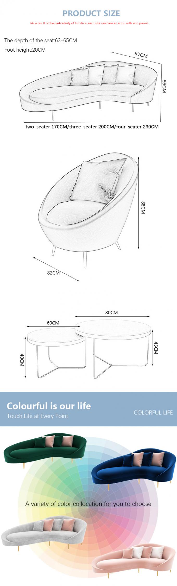 Silla de recepción con tamaño personalizado y sofá de terciopelo de tres asientos 7