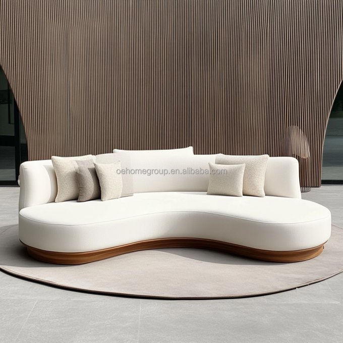 Sofá seccional de esquina para decoración con tela boucle modular curva, juego de sala de estar moderno y acogedor 2