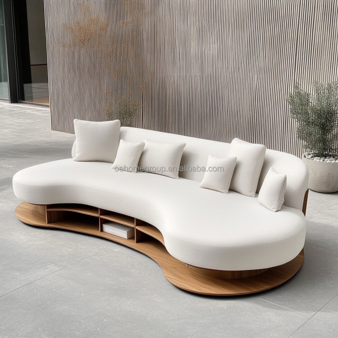 Sofá seccional de esquina para decoración con tela boucle modular curva, juego de sala de estar moderno y acogedor 3