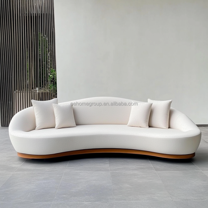Sofá de terciopelo italiano de tela de ocio Conjunto de sofá curvo moderno Sofá único de sala de estar para salón moderno 4