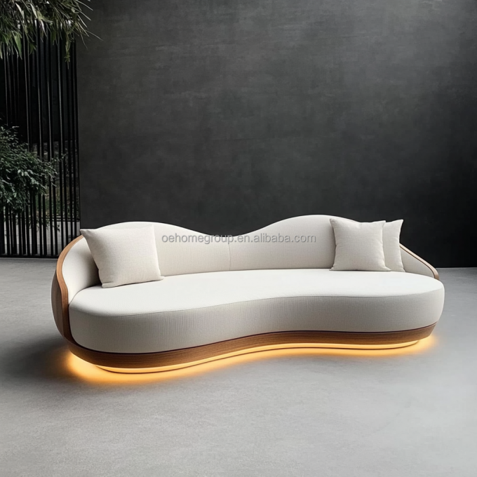 Sofá seccional de esquina para decoración con tela boucle modular curva, juego de sala de estar moderno y acogedor 1
