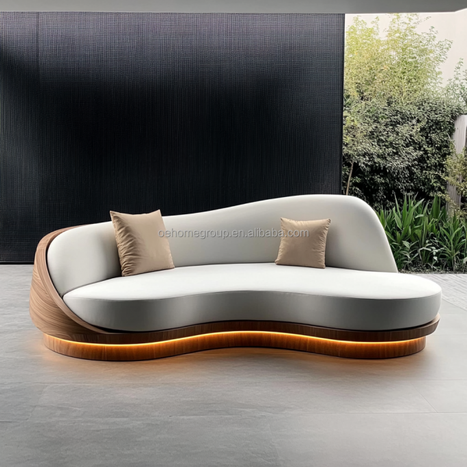 Sofá seccional de esquina para decoración con tela boucle modular curva, juego de sala de estar moderno y acogedor 4