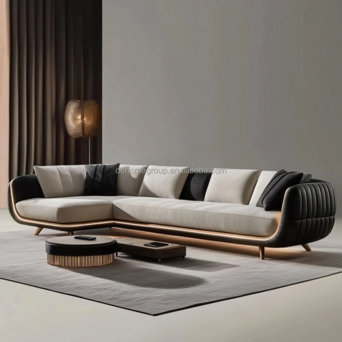 Sofá moderno tapizado de 2 a 3 asientos Luz Salón de lujo Salón de estar Sofá de cama Sofá de cuero Muebles 5