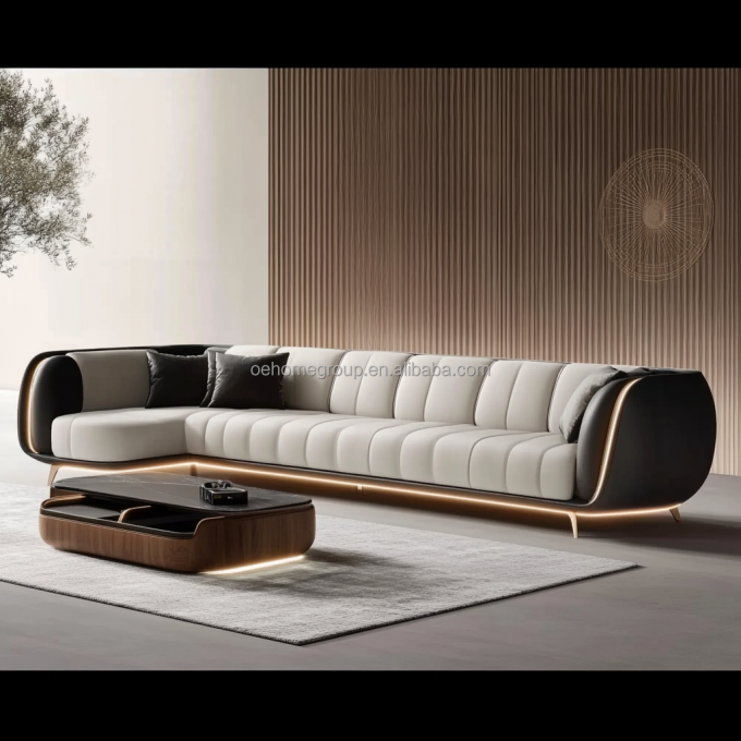 Sofá moderno tapizado de 2 a 3 asientos Luz Salón de lujo Salón de estar Sofá de cama Sofá de cuero Muebles 6