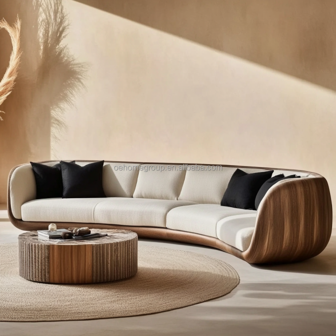 Sofá seccional blanco moderno con patas de madera maciza, complemento perfecto para los muebles de la sala de estar del hogar 2