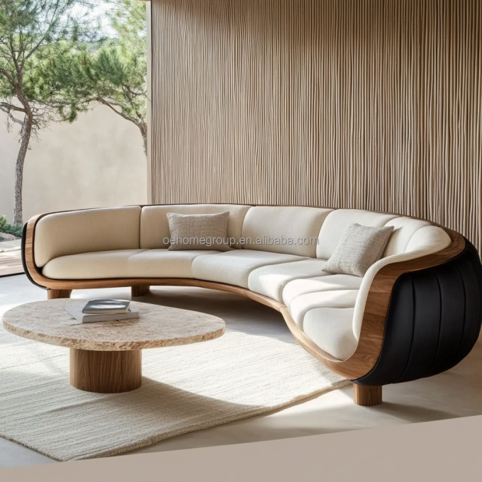 Sofá seccional blanco moderno con patas de madera maciza, complemento perfecto para los muebles de la sala de estar del hogar 3