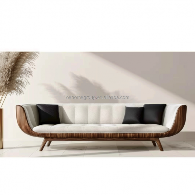 Sofá seccional blanco moderno con patas de madera maciza, complemento perfecto para los muebles de la sala de estar del hogar 5
