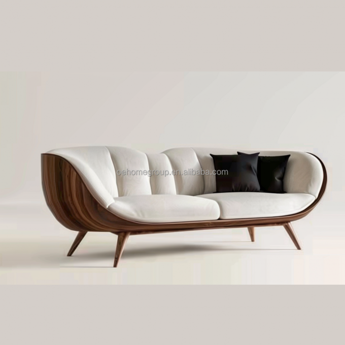 Sofá seccional blanco moderno con patas de madera maciza, complemento perfecto para los muebles de la sala de estar del hogar 6