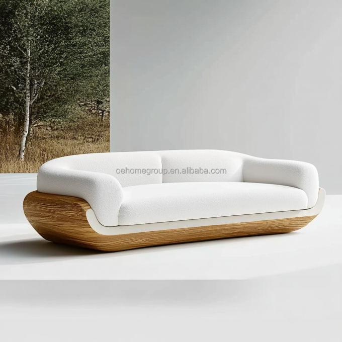 Sofá modular curvo de lujo con diseño moderno y base de madera de nogal para muebles de dormitorio de hotel y diseño de interiores 3