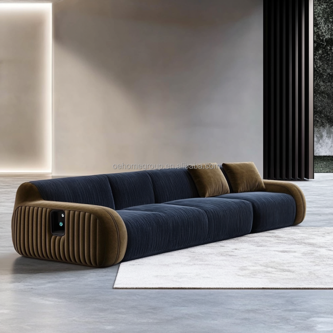Sofá esquinero de terciopelo, diseño moderno, sala de estar en forma de U, hotel, combinación modular de lujo ligero 2