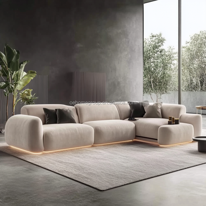 Sofá seccional de esquina para decoración con tela boucle modular curva, juego de sala de estar moderno y acogedor 5