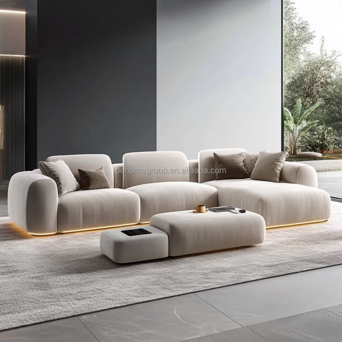 Sofá seccional de esquina para decoración con tela boucle modular curva, juego de sala de estar moderno y acogedor 6