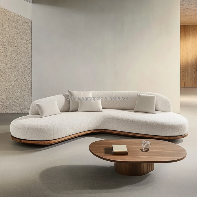 Juego de Sofás de Diseño Japonés para el Hogar Color Nogal con Patas de Madera y Tejido Tecnológico sin Lavado 2