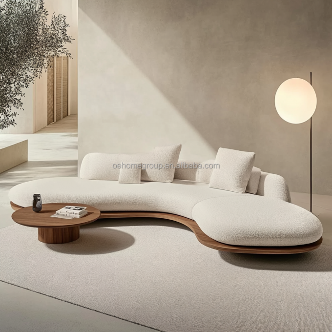 2 Sofás reclinables color nogal al estilo japonés Wabi-sabi para el diseño de sala de estar moderna y juego de muebles para el hogar 6