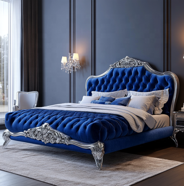 Elegante juego de muebles de dormitorio clásico con cabecero con espejo tamaño king y material MDF moderno 4