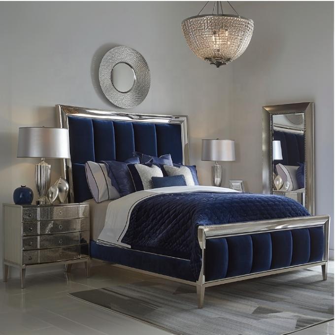 Elegante juego de muebles de dormitorio clásico con cabecero con espejo tamaño king y material MDF moderno 6