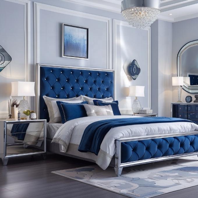 Elegante juego de muebles de dormitorio clásico con cabecero con espejo tamaño king y material MDF moderno 5