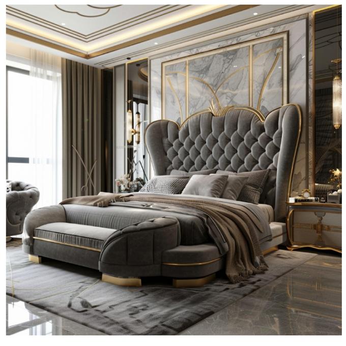 Cama doble principal de cuero moderno Hall, cama de madera maciza con almacenamiento, estructura de cama de cuero italiano para muebles de hogar, hotel y apartamento 1