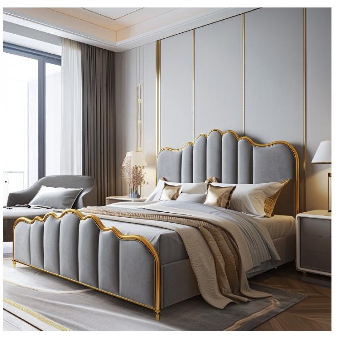 Cama doble principal de cuero moderno Hall, cama de madera maciza con almacenamiento, estructura de cama de cuero italiano para muebles de hogar, hotel y apartamento 3