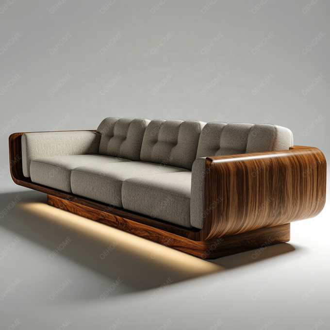 Habitación minimalista de estilo europeo, moderno, con piernas de madera, sofá Chesterfield con color personalizado y diseño de lujo. 2
