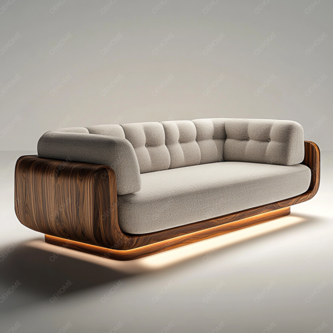 Habitación minimalista de estilo europeo, moderno, con piernas de madera, sofá Chesterfield con color personalizado y diseño de lujo. 3
