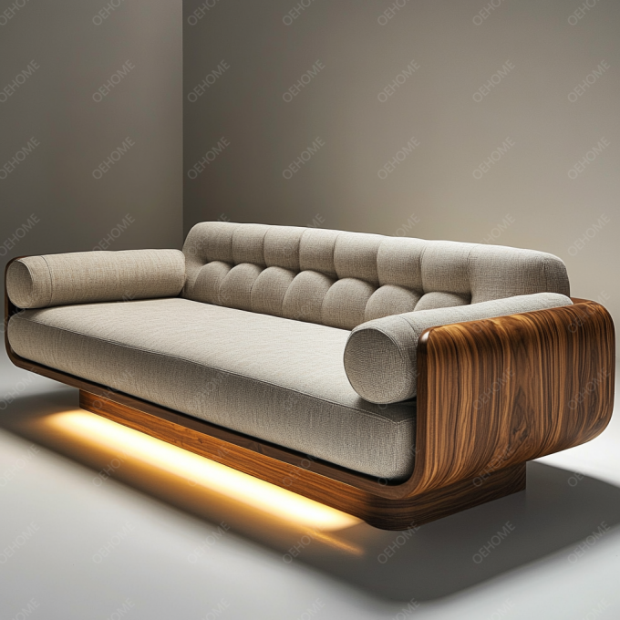 Habitación minimalista de estilo europeo, moderno, con piernas de madera, sofá Chesterfield con color personalizado y diseño de lujo. 4