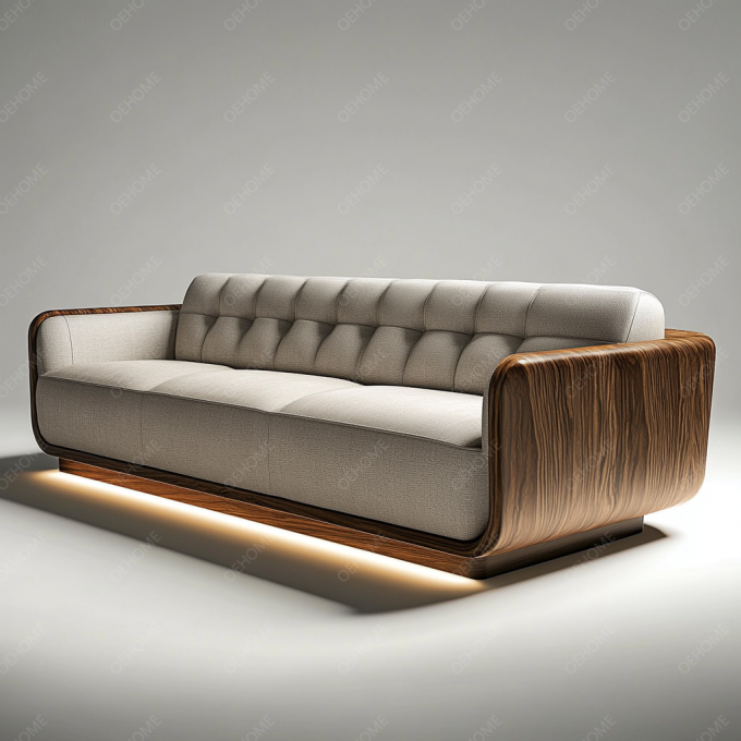 Habitación minimalista de estilo europeo, moderno, con piernas de madera, sofá Chesterfield con color personalizado y diseño de lujo. 5
