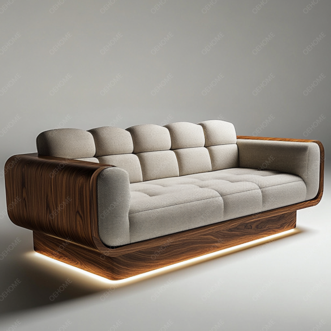 Habitación minimalista de estilo europeo, moderno, con piernas de madera, sofá Chesterfield con color personalizado y diseño de lujo. 6