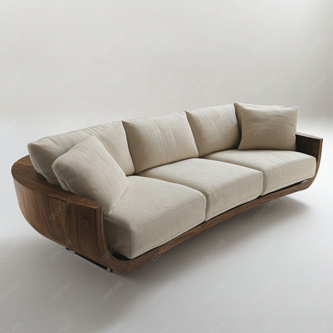 Habitación minimalista de estilo europeo, moderno, con piernas de madera, sofá Chesterfield con color personalizado y diseño de lujo. 7