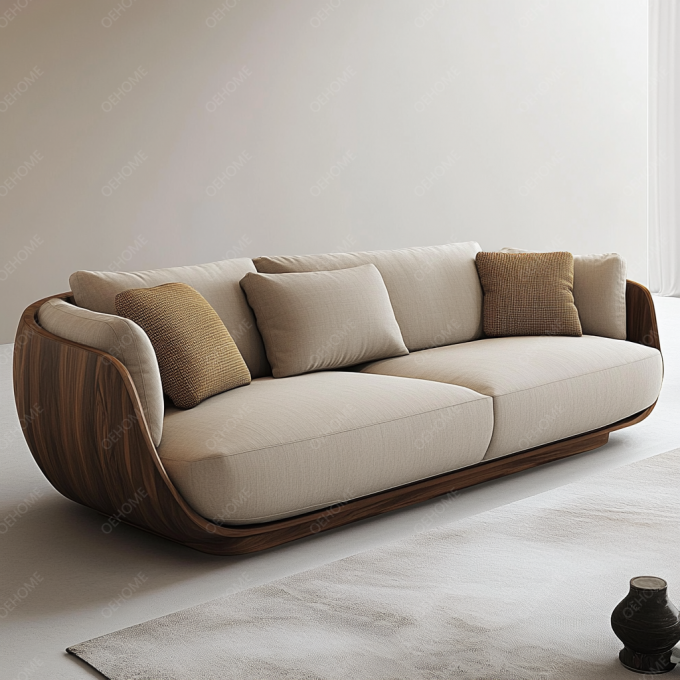 Habitación minimalista de estilo europeo, moderno, con piernas de madera, sofá Chesterfield con color personalizado y diseño de lujo. 8