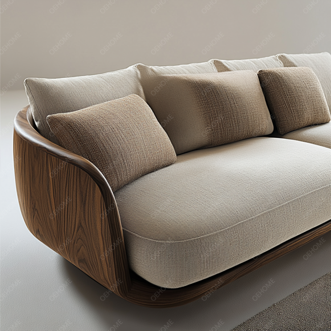 Habitación minimalista de estilo europeo, moderno, con piernas de madera, sofá Chesterfield con color personalizado y diseño de lujo. 9