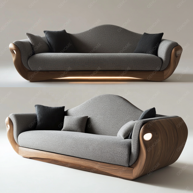 Habitación minimalista de estilo europeo, moderno, con piernas de madera, sofá Chesterfield con color personalizado y diseño de lujo. 11