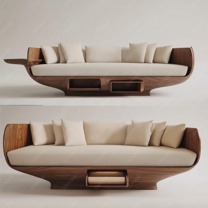 Habitación minimalista de estilo europeo, moderno, con piernas de madera, sofá Chesterfield con color personalizado y diseño de lujo. 10
