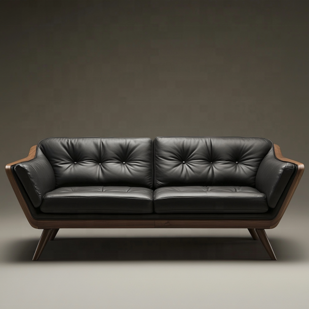Sofá seccional de madera elegante con extremo, diseño italiano moderno para sala de estar, juego de villa con cuero genuino de lujo y muebles 3