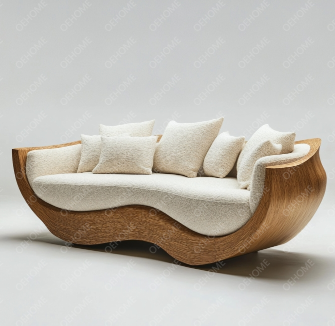 Juego de sofás de madera para sala de estar con muebles de jardín curvos, diseño moderno y opciones personalizables 2